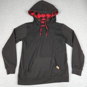 Maurices Hoodie Mens Medium Black Buffalo Plaid Lined Cable Knit Panel‎ Pullover